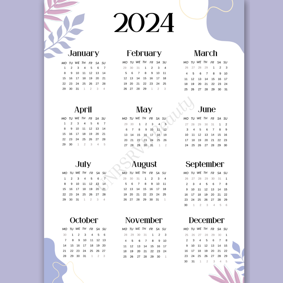 2024 Calendar - Year At A Glance