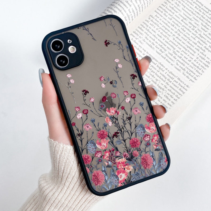 Clear Matte Flower Print Silicone iPhone Case